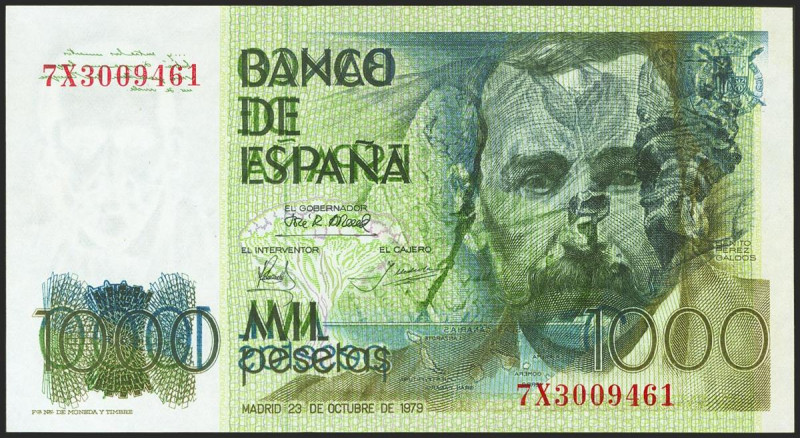 1000 Pesetas. 23 de Octubre de 1979. Error de impresión en el anverso. Serie 7X....