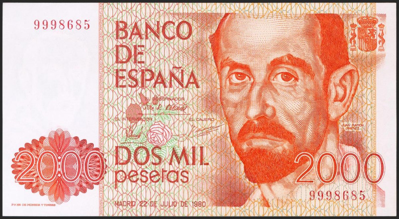 2000 Pesetas. 22 de Julio de 1980. Sin serie. (Edifil 2021: 479). SC.