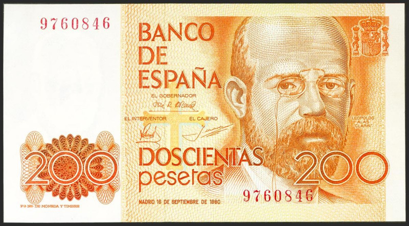 200 Pesetas. 16 de Septiembre de 1980. Sin serie. (Edifil 2021: 480). SC.