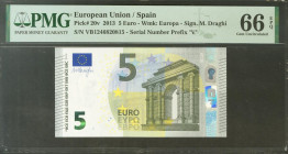 5 Euros. 2 de Mayo de 2013. Firma Draghi. Serie V (España). (Edifil 2021: 493, Pick: 20v). SC. Encapsulado PMG66EPQ.