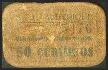 ALBERIQUE (VALENCIA). 50 Céntimos. (1937ca). (González: 219). Raro. MBC.