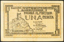 ALHAMA DE MURCIA (MURCIA). 1 Peseta. 1937. Serie C. (González: 496). Raro. EBC.