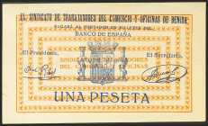 BENISA (ALICANTE). 1 Peseta. 10 de Mayo de 1937. (González: 1158). Muy raro. SC-.