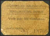 HINOJOSA DEL DUQUE (BADAJOZ). 25 Céntimos. Junio 1937. (González: 2862). Raro. BC+.