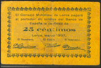 LORCA (MURCIA). 25 Céntimos. Marzo 1937. (González: 3229). BC.