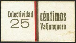 VALJUNQUERA (TERUEL). 25 Céntimos. (1937ca). (González: 5369). Rarísimo. EBC.