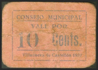 VILLANUEVA DE CASTELLON (VALENCIA). 10 Céntimos. 1937. (González: 5612). Muy raro. MBC-.