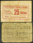 VILLANUEVA DE CORDOBA (CORDOBA). 25 Céntimos y 1 Peseta. (1937ca). (González: 5634, 5636). Raros. EBC/BC-.