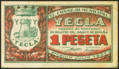 YECLA (MURCIA). 1 Peseta. Julio 1937. (González: 5809). MBC.