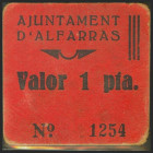 ALFARRAS (LERIDA). 1 Peseta. (1937ca). (Goznzález: 6165). Muy raro. MBC+.