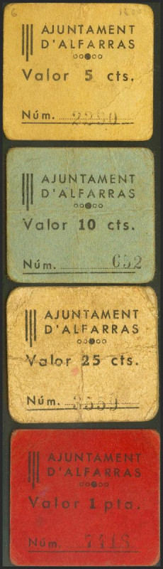 ALFARRAS (LERIDA). 5 Céntimos, 10 Céntimos, 25 Céntimos y 1 Peseta. (1937ca). (G...