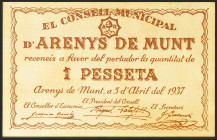 ARENYS DE MONT (BARCELONA). 1 Peseta. 5 de Abril de 1937. (González: 6371). SC-.