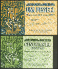 BARCELONA. 50 Céntimos y 1 Peseta. 17 de Mayo de 1937. Series B y A, respectivamente. (González: 6520, 6521). SC.