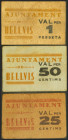 BELLVIS (LERIDA). 25 Céntimos, 50 Céntimos y 1 Peseta. (1937ca). (González: 7012, 7013, 7014). Raros. MBC+/MBC.