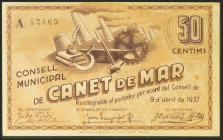 CANET DE MAR (BARCELONA). 50 Céntimos. 9 de Abril de 1937. (González: 7342). EBC.