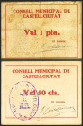 CASTELLCIUTATA (LERIDA). 50 Céntimos y 1 Peseta. (1937ca). (González: 7434/35). Muy rara serie completa. MBC+/MBC-.