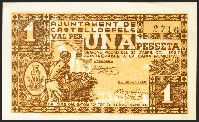 CASTELLDEFELS (BARCELONA). 1 Peseta. 22 de Abril de 1937. (González: 7448). SC-....