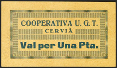 CERVIA DE LES GARRIGUES (LERIDA). 1 Peseta. (1937ca). Cooperativa U.G.T. González cataloga un billete de 25 cts y 50 cts de una serie similar, cabría ...