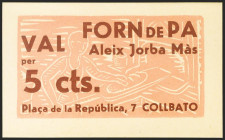 COLLBATO (BARCELONA). 5 Céntimos. (1937ca). Forn de Pa Aleix Jorba Más. (González: 7635). Raro. SC.