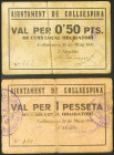 COLLSESPINA (BARCELONA). 50 Céntimos y 1 Peseta. 20 de Mayo de 1937. (González: 7642, 7644). Muy raros. MBC-.