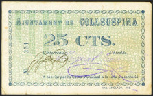 COLLSESPINA (BARCELONA). 25 Céntimos. (1937ca). (González: 7646). Raro. MBC.