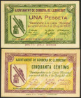 CORBERA DE LLOBREGAT (BARCELONA). 50 Céntimos y 1 Peseta. 6 de Junio de 1937. (González: 7672/73). Inusual serie completa. EBC.