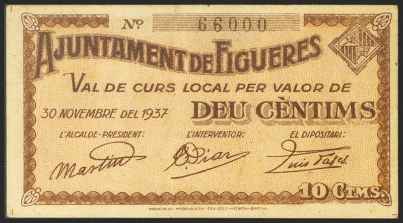 FIGUERAS (GERONA). 10 Céntimos. 30 de Noviembre de 1938. (González: 7852). EBC+....