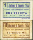 FIGUEROLA D´ORCAU (LERIDA). 50 Céntimos y 1 Peseta. Marzo 1937. (González: 7871/72). Muy rara serie completa. EBC/MBC-.