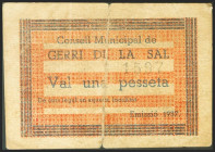 GERRI DE LA SAL (LERIDA). 1 Peseta. (1937ca). (González: 8019). Raro. MBC-.