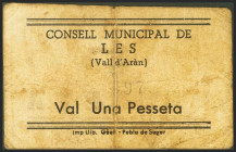 LES (LERIDA). 1 Peseta. 1937. (González: 8307). Raro. MBC-.