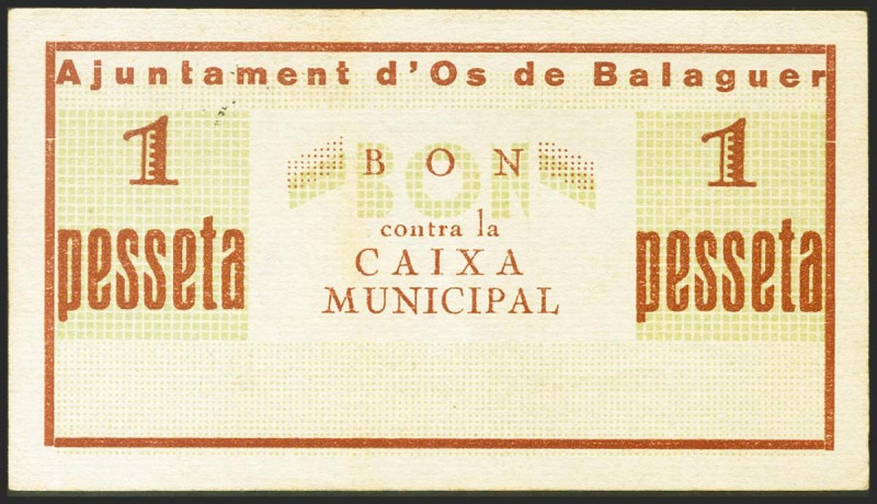 OS DE BALAGUER (LERIDA). 1 Peseta. 10 de Octubre de 1937. (González: 9054). Raro...