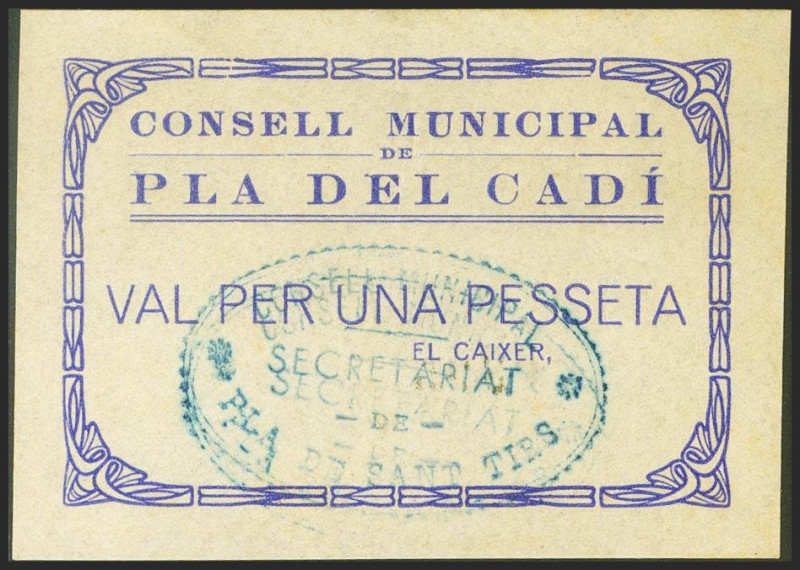 PLA DE CADI (LERIDA). 1 Peseta. (1937ca). (González: 9259). Rarísimo. SC.