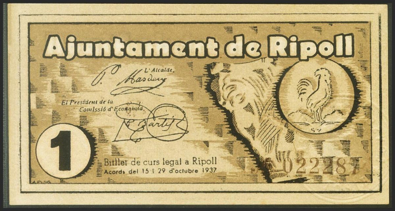 RIPOLL (GERONA). 1 Peseta. 29 de Octubre de 1937. (González: 9649). SC.