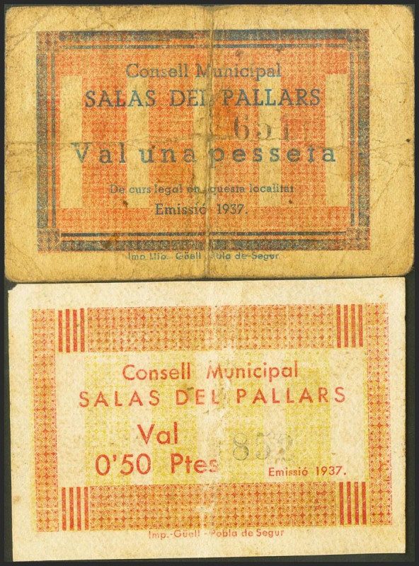 SALAS DE PALLARS (LERIDA). 50 Céntimos y 1 Peseta. 1937. (González: 9814/15). Ra...