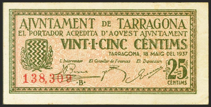 TARRAGONA. 25 Céntimos. 18 de Mayo de 1937. Serie B. (González: 10085). SC-.