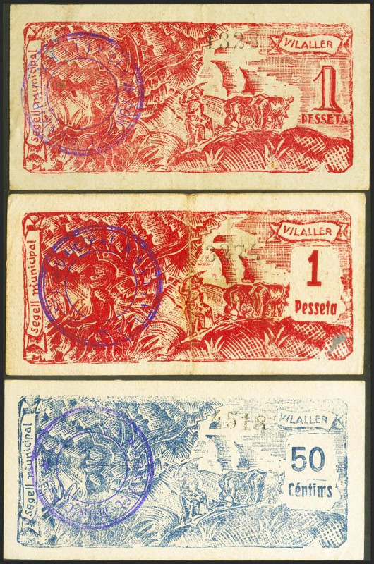 VILALLER (LERIDA). 50 Céntimos y 1 Peseta (2). 1937. (González: 10747, 10748, 10...