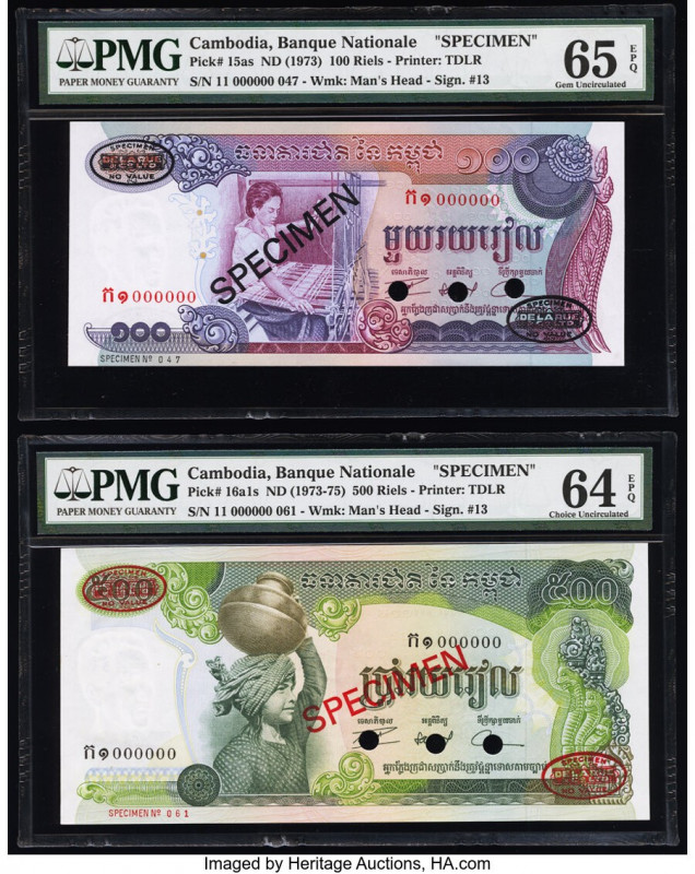 Cambodia Banque Nationale du Cambodge 100; 500 Riels ND (1973); (1973-75) Pick 1...