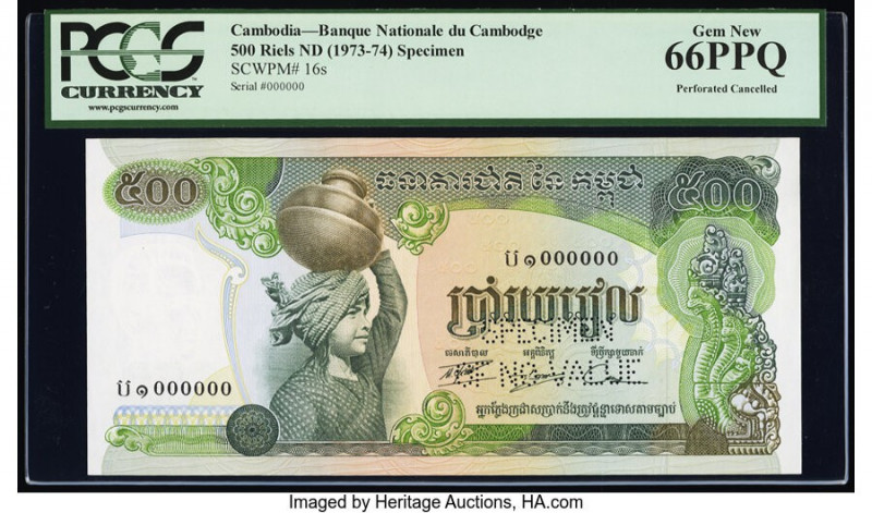 Cambodia Banque Nationale du Cambodge 500 Riels ND (1973-75) Pick 16s Specimen P...