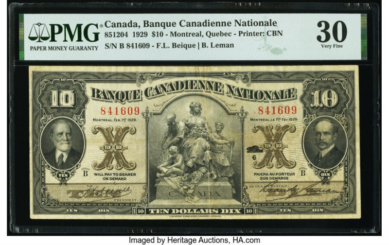 Canada Montreal, PQ- Banque Canadienne Nationale $10 1.2.1929 Ch.# 85-12-04 PMG ...