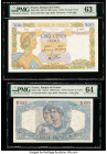 France Banque de France 500; 1000 Francs 29.1.1942; 7.3.1946 Pick 95b; 130a Two Examples PMG Choice Uncirculated 63; Choice Uncirculated 64. Minor rus...