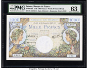 France Banque de France 1000 Francs 19.12.1940 Pick 96a PMG Choice Uncirculated 63. Closed pinholes are noted on this example. 

HID09801242017

© 202...