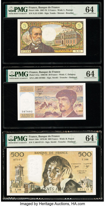 France Banque de France 5; 20; 500 Francs 5.5.1967; 1980; 5.8.1982 Pick 146b; 15...