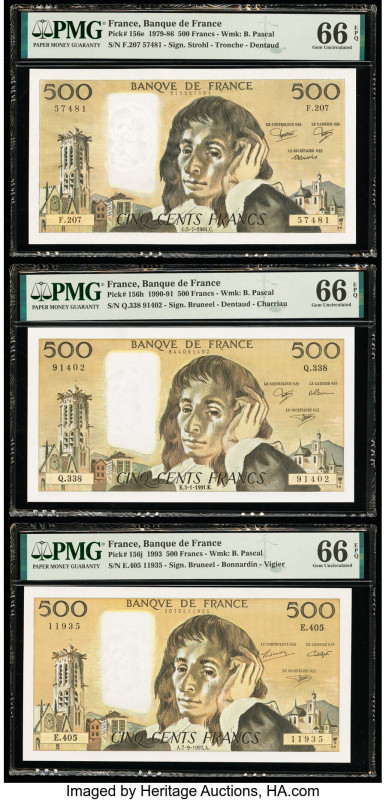 France Banque de France 500 Francs 5.7.1984; 3.1.1991; 2.9.1993 Pick 156e; 156h;...