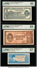 Indonesia Republik Indonesia 25; 100; 2 1/2 Rupiah 1947 (2); 1961 Pick 27; 29; 79B Three Examples PMG Choice Uncirculated 63 (2); Superb Gem Unc 67 EP...