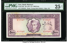 Iran Bank Markazi 5000 Rials ND (1971-72) Pick 95b PMG Very Fine 25 Net. A tear repair is noted on this example. 

HID09801242017

© 2022 Heritage Auc...