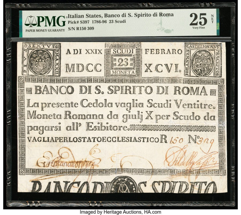 Italy Banco di S. Spirito di Roma 23 Scudi 1786-96 Pick S397 PMG Very Fine 25 Ne...