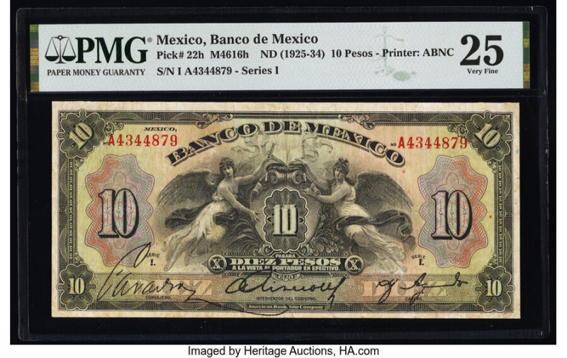 Mexico Banco de Mexico 10 Pesos ND (1925-34) Pick 22h PMG Very Fine 25. 

HID098...