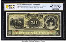 Mexico Banco de Sonora 50 Pesos ND (1899-1911) Pick S422r M510r Remainder PCGS Banknote Superb Gem UNC 67 PPQ. 

HID09801242017

© 2022 Heritage Aucti...