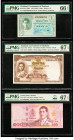 Thailand Government of Thailand (2); Bank of Thailand (4) 1; 10 (2); 20; 50; 100 Baht (1946-2018) Pick 63; 76d; 87; 88; 90a; 137b Six Examples PCGS Ge...