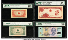 Vietnam National Bank of Viet Nam 1; 2 Hao; 10; 500,000 Dong 1958 (3); 2011 Pick 68a; 69a; 74a; 124h Four Examples PMG Superb Gem Unc 67 EPQ; Gem Unci...